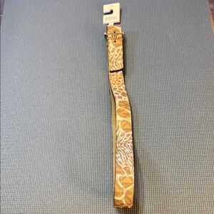 Michael Kors Tan and Cream Monogram Belt with Gold Buckle